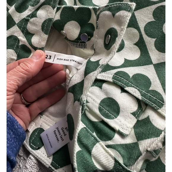 PacSun Womens Flower Jeans Green Love Daisy Sz 23, High Rise Straight Button Fly - Picture 4 of 4